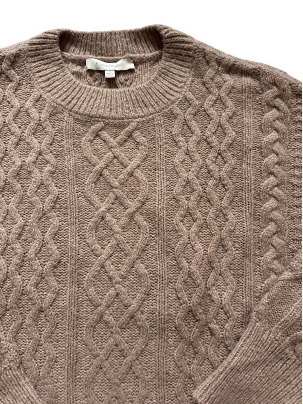 Favorite Daughter Taupe Cable Knit Cashmere Sweater Size Small